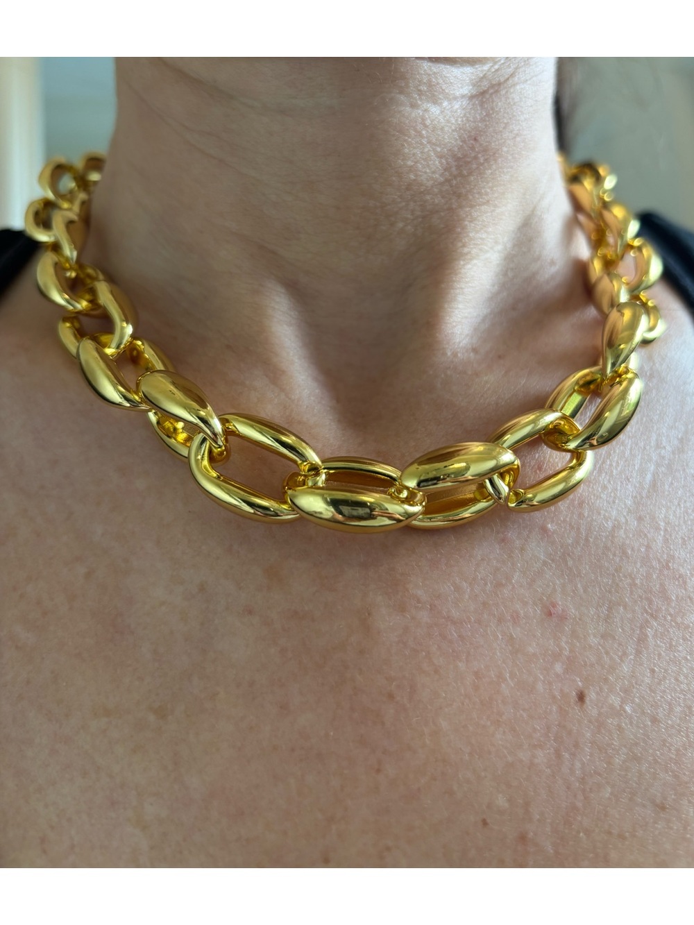 14k yellow gold plated Chunky Polished Gold Link Choker Necklace new